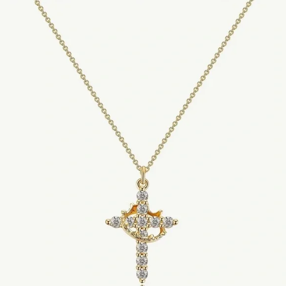 NEW Stunning Cross With Crown Pendant Necklaces - Picture 2 of 4